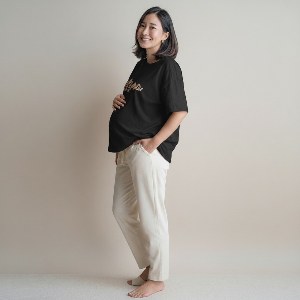 Time and Tru Maternity T-Shirt Small Black Excellent Leopard Print Mama Ruched